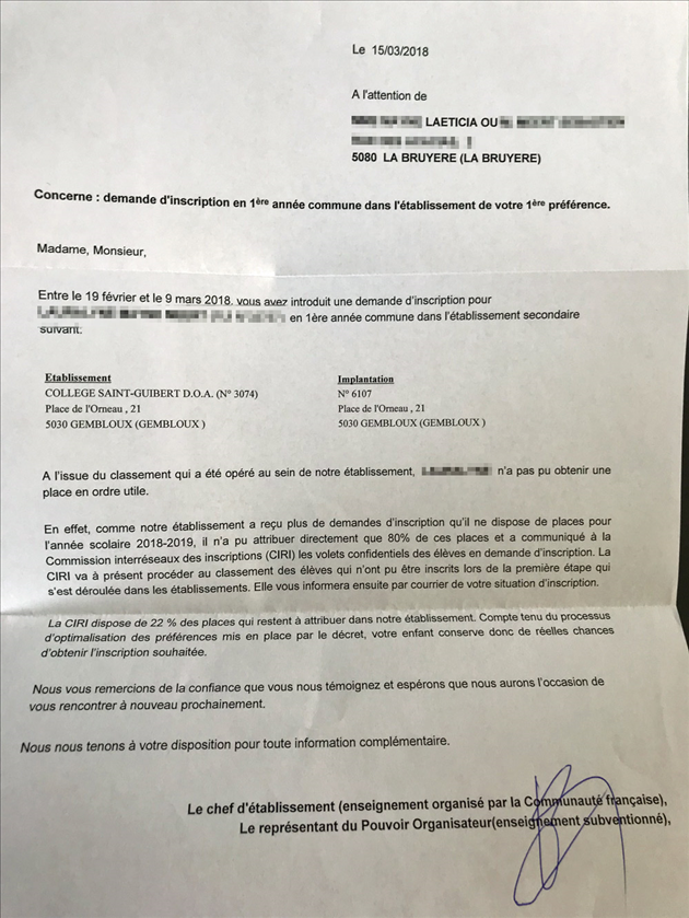 Decret Inscription La Fille De Laeticia A Fait Toutes Ses Primaires Dans Une Ecole Mais Ne Pourra Pas Y Rester En Secondaire Rtl Info