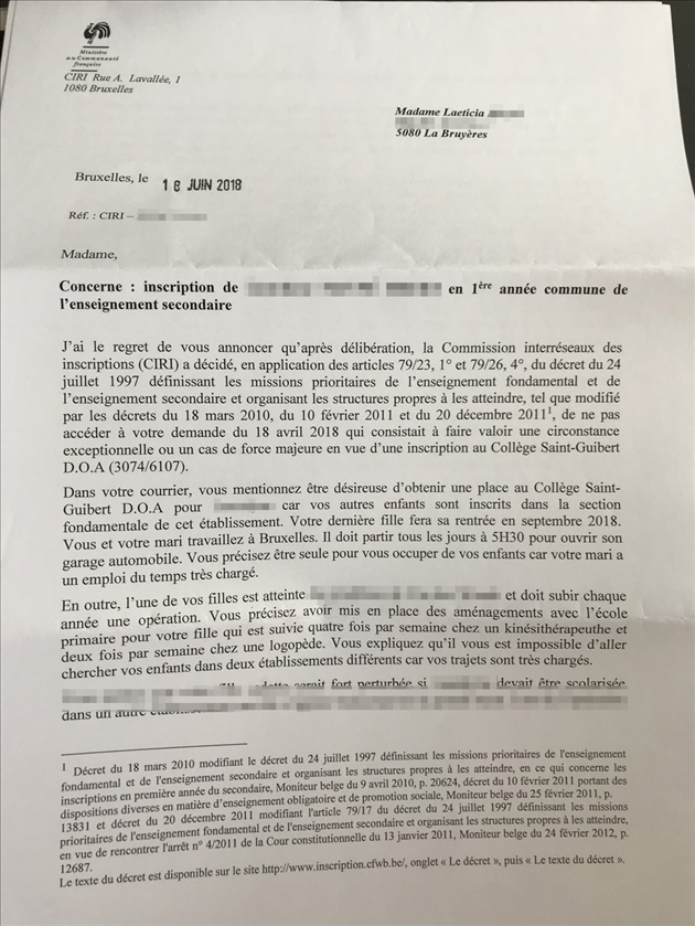 Decret Inscription La Fille De Laeticia A Fait Toutes Ses Primaires Dans Une Ecole Mais Ne Pourra Pas Y Rester En Secondaire Rtl Info