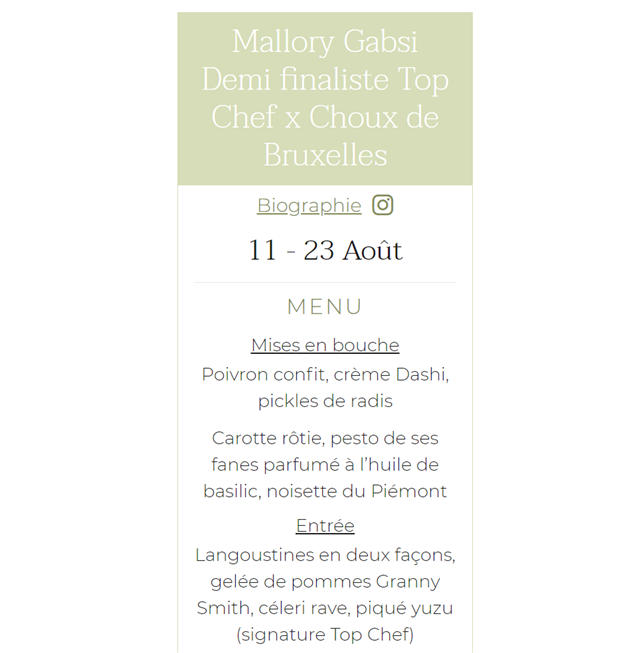 Menu de Mallory Gabsi