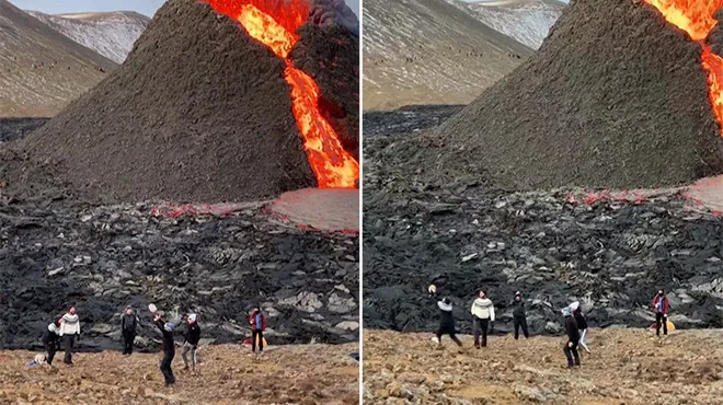 Islande Ils Jouent Au Volleyball Au Pied Du Volcan Fagradalsfjall En Eruption Video Rtl Info