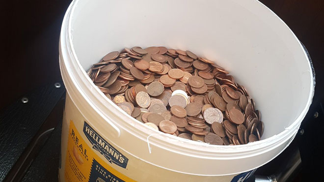 An employee agrees to be paid cash, he receives his salary ... in a bucket full of 5 cent coins