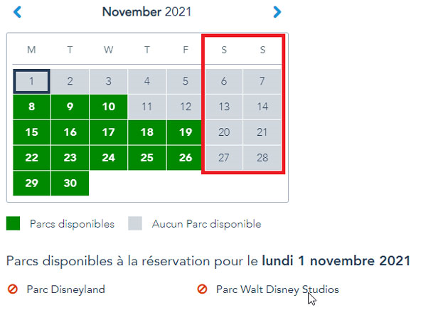 Pas de place à Disney les week-ends en novembre