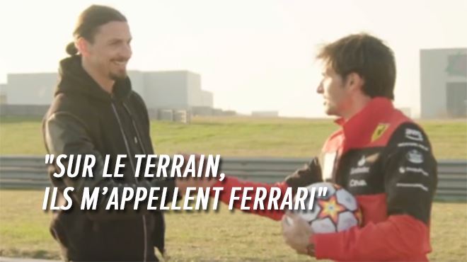 Zlatan Ibrahimovic pilote une Ferrari avec Leclerc et Sainz- Quand vous achetez Ibrahimovic, vous achetez une Ferrari (vidéo)