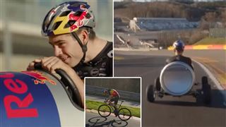 Insolite- Wout Van Aert monte le célèbre Raidillon à vélo et le descend... dans une caisse à savon (vidéo)