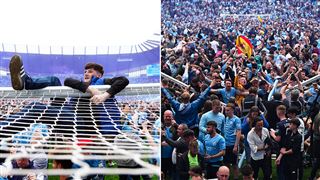 Oups- les supporters de Manchester City s'emballent un peu et détruisent un goal en fêtant le titre (photos)
