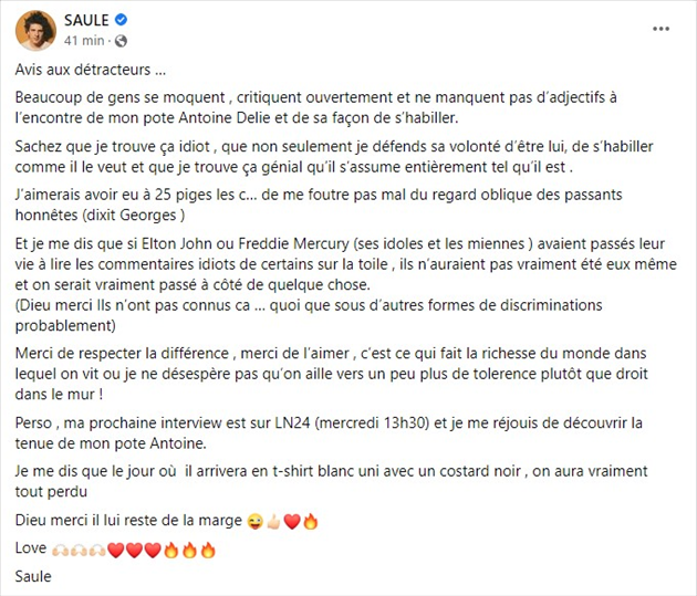 La publication du chanteur Saule