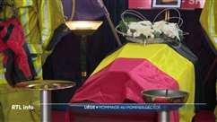 Hommage au pompier Maxime Coessens à la caserne de Liège